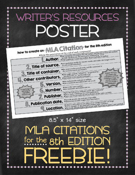 Preview of Poster FREEBIE: MLA Citations for the 8th edition
