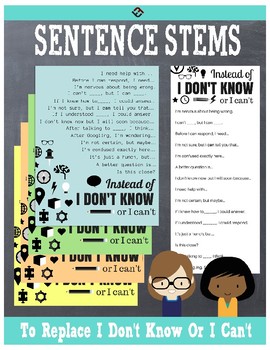 Preview of Poster & Handout: Sentence Stems To Replace 'I Don't Know' or 'I Can't'