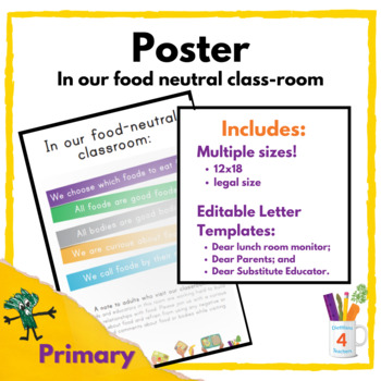 Preview of Poster: In our food-neutral classroom - Primary (Plus bonus letters!)