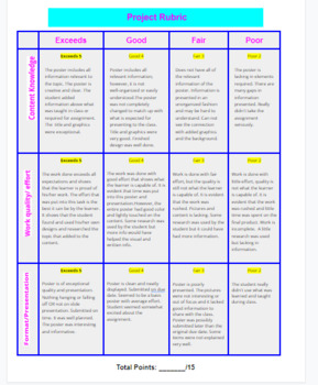 Preview of Poster Rubric- Digital Poster or Physical Poster