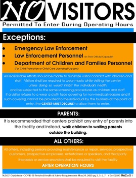 Preview of Poster: School Reopening - NJDCF Guidelines - NO VISITORS