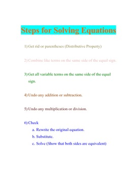 Preview of Poster: Steps for Solving Equations