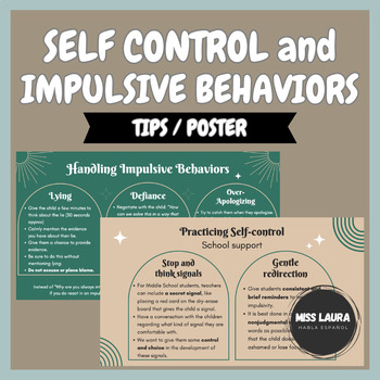 Preview of Poster/Tips about SELF CONTROL and IMPULSIVE BEHAVIORS (Executive Functions)