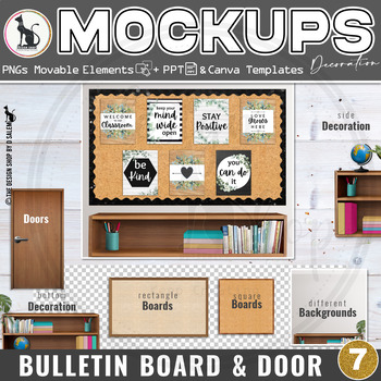Preview of Decoration Mockups for Bulletin Board Posters and Door PNGs PPT Canva Set 7