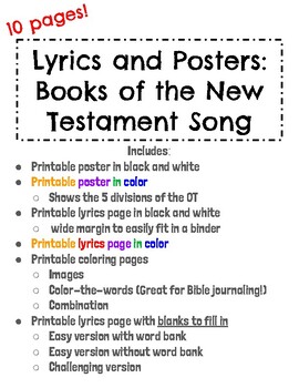 Posters Printables And Coloring Pages New Testament Books Of The Bible Song