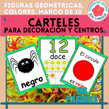 Preview of Carteles de colores marco de 10 hasta el 20 y figuras geométricas en español