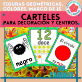 Carteles de colores marco de 10 hasta el 20 y figuras geom