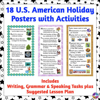 Preview of US Holidays American Holidays Posters - Writing, Grammar, Speaking Activities