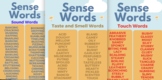 Posters on Sensory words relating to Sight, Sound, Taste, 