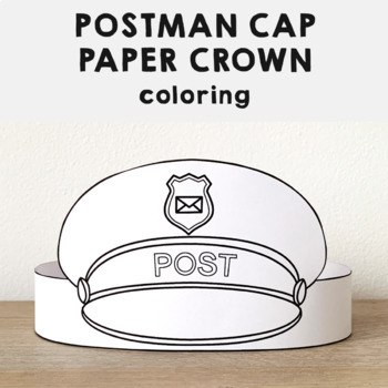 Preview of Postman Mail Carrier Hat Cap Paper Crown Printable Coloring Craft Activity