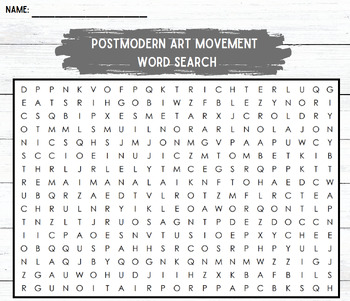 Preview of Postmodern Art Word Search