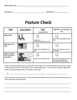 Preview of Posture Checklist - Beginner Band