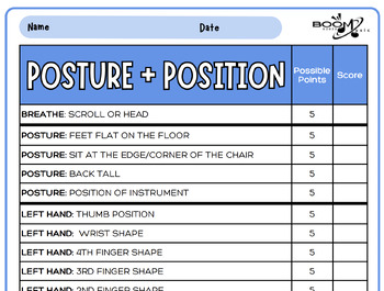 Preview of Posture + Position Grading Rubric | Orchestra - Violin, Viola, Cello & Bass
