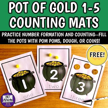 Preview of Pot of Gold 1-5 Counting Mats - Preschool St. Patrick's Center, Number Practice