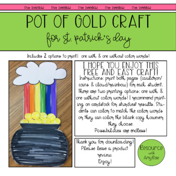 Preview of Pot of Gold Craft for St. Patrick's Day (FREE DOWNLOAD)