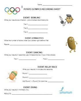 Preview of Potato Olympics - Plans, Guide, and Printable Pages 