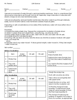 Preview of Potato osmosis - experiment