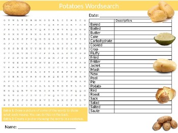 Potatoes Wordsearch Puzzle Sheet Keywords Vegetables Science Health