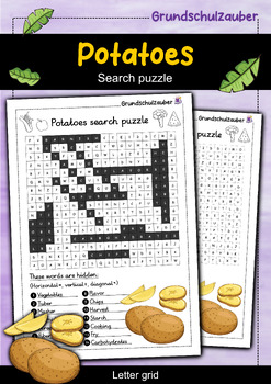 Potatoes search puzzle letter grid (English) by Grundschulzauber