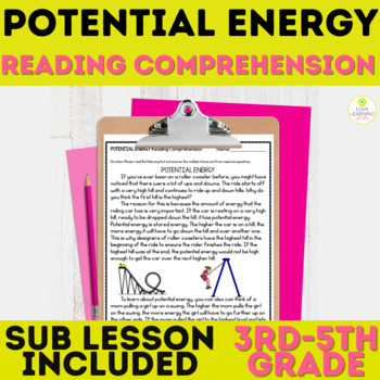 Preview of Potential Energy Reading Comprehension Science Sub Lesson Plans
