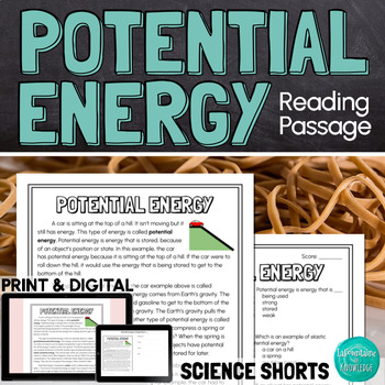 Preview of Potential Energy Reading Comprehension Passage PRINT and DIGITAL