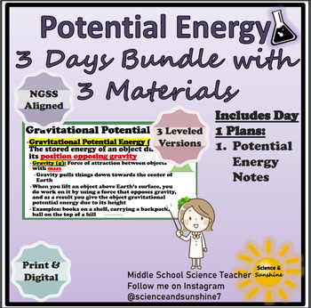 Preview of Potential Energy Unit Notes & Activities 3 Days Worth, 3 Materials