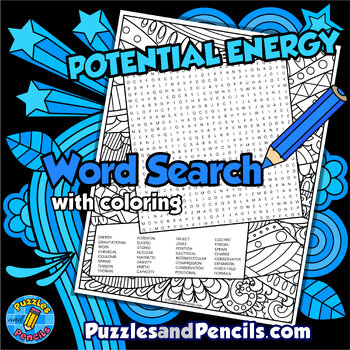 Preview of Potential Energy Word Search Puzzle Activity with Coloring | Energy Wordsearch
