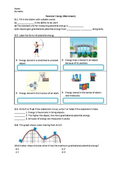 Preview of Potential Energy - Worksheet | Easel Activity & Printable PDF