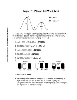 Potential Energy and Kinetic Energy Worksheet | TpT