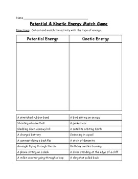 Preview of Potential & Kinetic Energy Match Game w/ Answer Key
