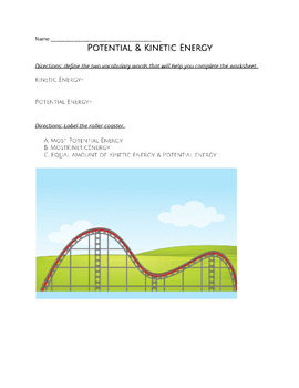 Preview of Potential & Kinetic Energy worksheet! (Entrance tickets/Exit ticket)