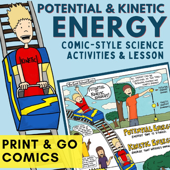 Preview of Potential & Kinetic Energy Worksheet, Slides, STEM Challenge & Reading Activity