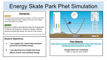 Preview of Potential and Kinetic Energy Phet Skate Park Simulation Digital UDL Lesson