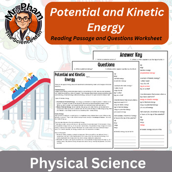 Preview of Potential and Kinetic Energy Reading Passage and Questions Worksheet