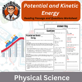 Potential and Kinetic Energy Reading Passage and Questions