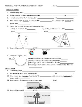 Preview of Potential and Kinetic Energy Review Sheet