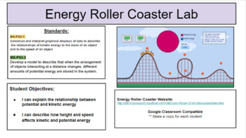 Preview of Potential and Kinetic Energy Roller Coaster Simulation Lesson 