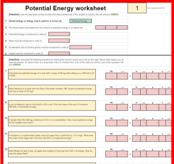 Preview of Potential and Kinetic Energy *SELF GRADING* google sheets bundle of 4