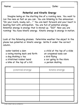 potential and kinetic energy assignment