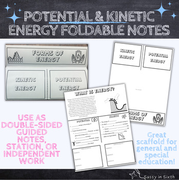 Preview of Potential and Kinetic Energy Worksheet, Foldable Notes Activity, Types of Energy