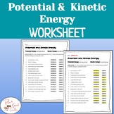 Potential and Kinetic Energy Worksheet | Sub Plans | Review