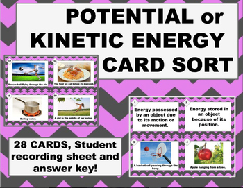 Preview of Potential or Kinetic Energy Task Card Sort; Practice, Review, Assess. Center