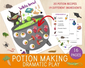 Preview of Potion Making Dramatic Play, Witch Pretend Play, Halloween, Counting Activity