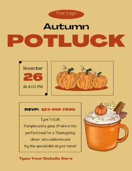 Preview of Potluck Event & Potluck Party Flyers(4) Fully Customize your Flyer Ready to Edit