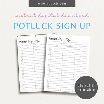 Preview of Potluck Volunteer Sign Up Sheet | Community Event Food Dish Planner