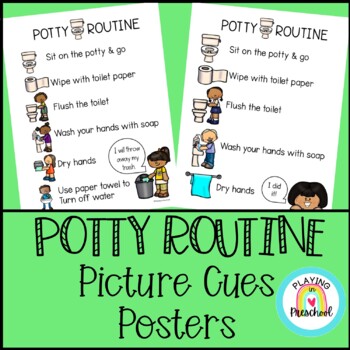 Preview of Potty Routine Bathroom Routine Picture Cues Posters for Preschool PreK ELL SpEd