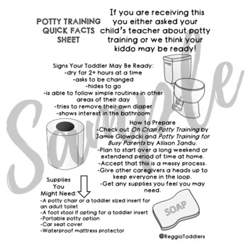 Potty Training Quick Facts Sheet by Reggio Toddlers | TpT