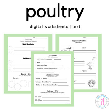 Preview of Poultry Cooking And Uses Worksheet For The Culinary High School Classroom