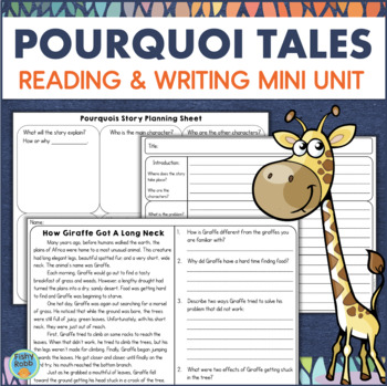 Preview of Pourquoi Tales Reading Comprehension & Story Writing Lesson Origin Stories