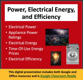 Preview of Power, Electrical Energy and Efficiency - PowerPoint Lesson & Student Notes
